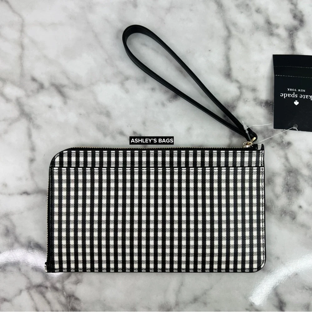 Kate Spade Lucy Jazzy Gingham Print Medium L-zip Wristlet Wallet